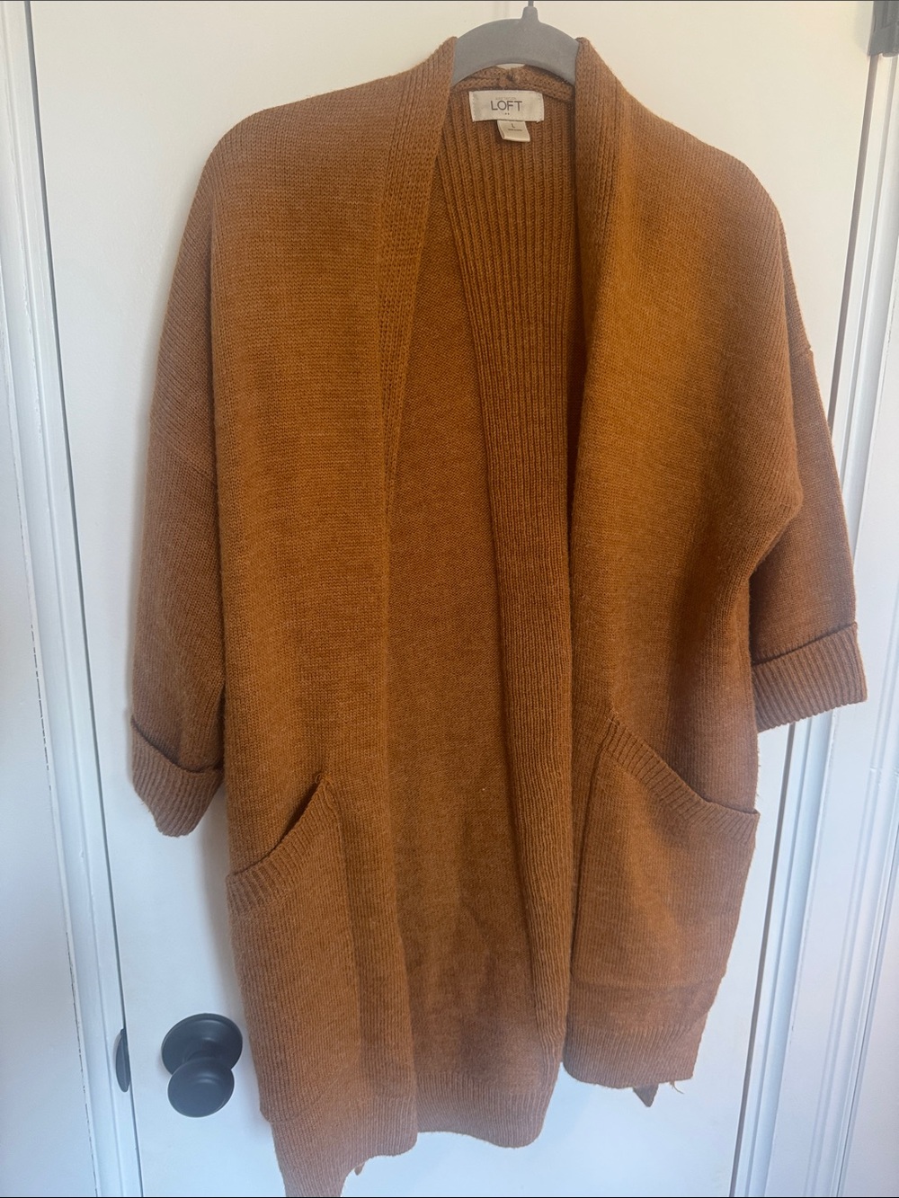 LOFT | Women's Open-Front Pocket Cardigan - Rust Brown | L